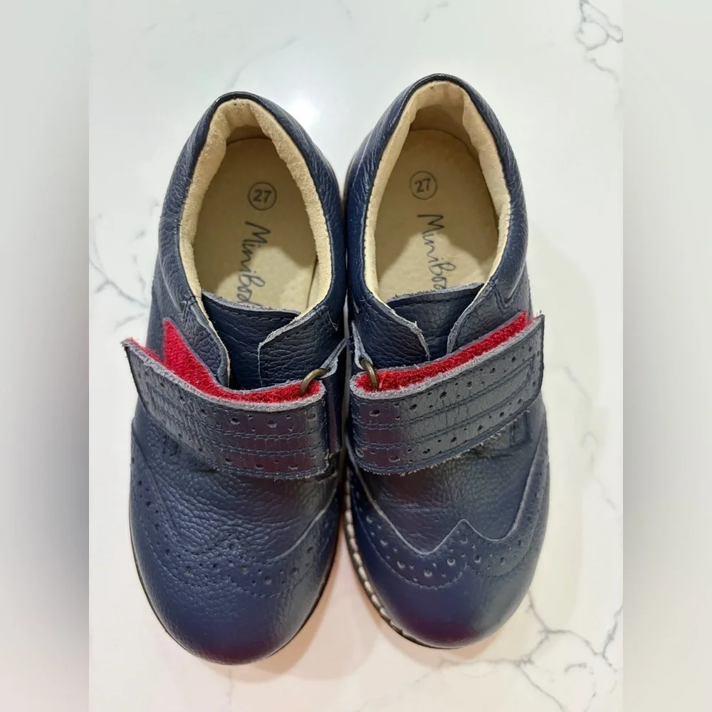 Mini Boden Leather Navy Kids Dress Shoes with Velcro strap size 27